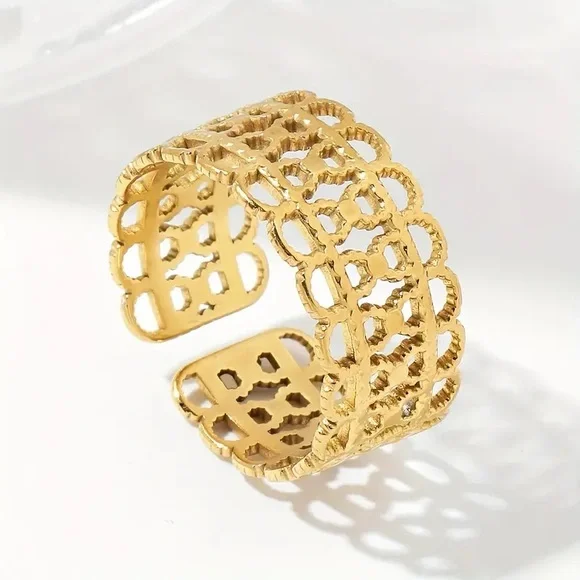 Stainless Steel Adjustable Gold Toned Laced Ring (R20) - Picture 2 of 6